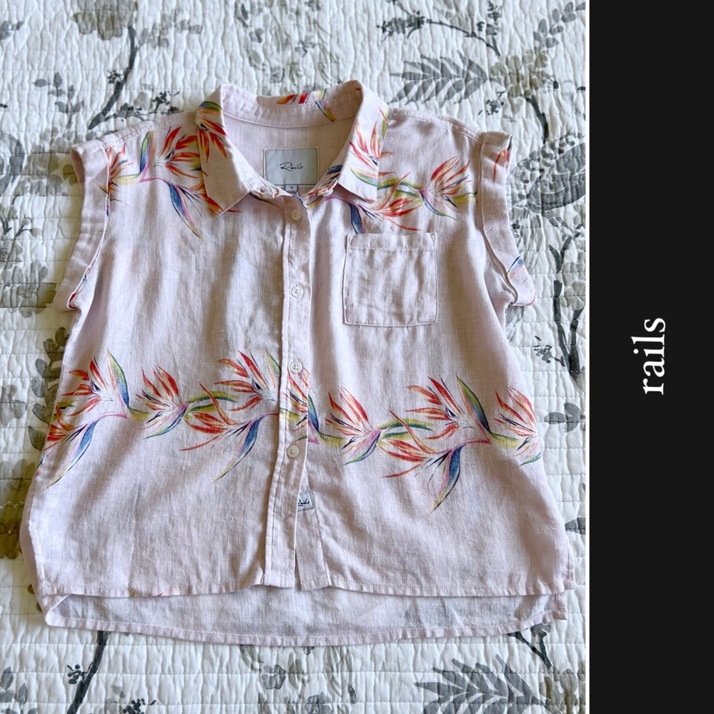 Rails Birds of Paradise Button Down Short Sleeve Top NWT • Girls’ 12